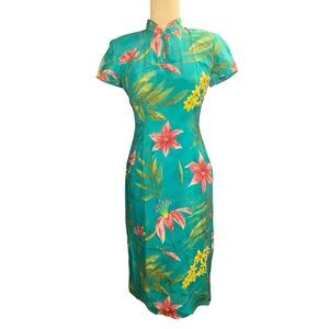 David Warren Vintage Asian Style Floral Cheongsam Dress